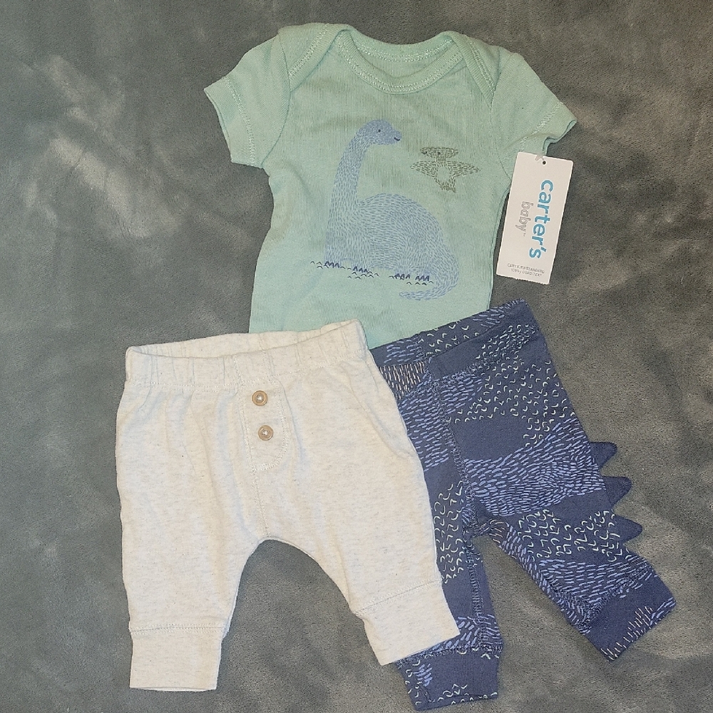 Carter's Green Dinosaur Tee and Blue Spike Leggings Set